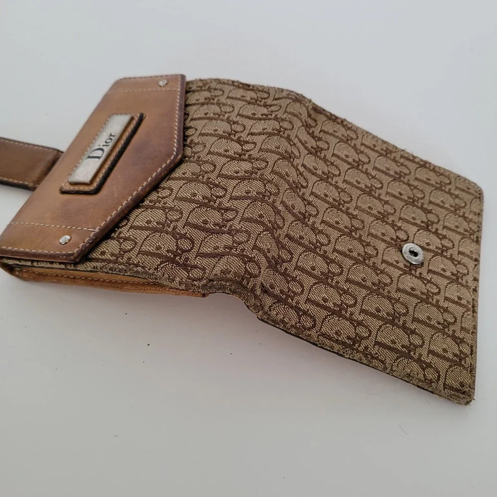 Christian Dior Vintage Trotter Monogram Canvas Compact Wallet Brown MC 0024